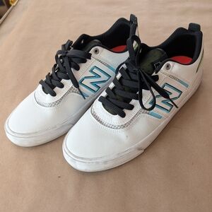 New Balance White Sneaker with Teal and Lime Accents